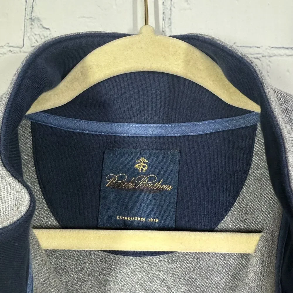 Brooks Brothers 346 Mens Medium Quarter Zip Pullover Gray 100% Cotton Sweatshirt